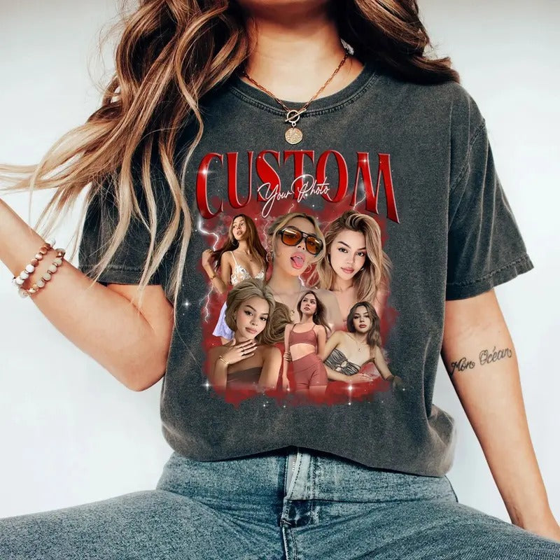 CUSTOM Name & Photo 90s Vintage Graphic Shirt, Custom Y2K Bootleg Rap Shirt, Custom Girlfriend Face, Your Own Bootleg...