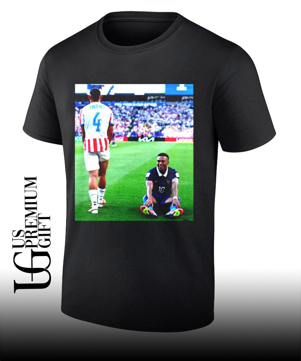 Caceres Mbappe celebration France over Paraguay 2026 World Cup shirt