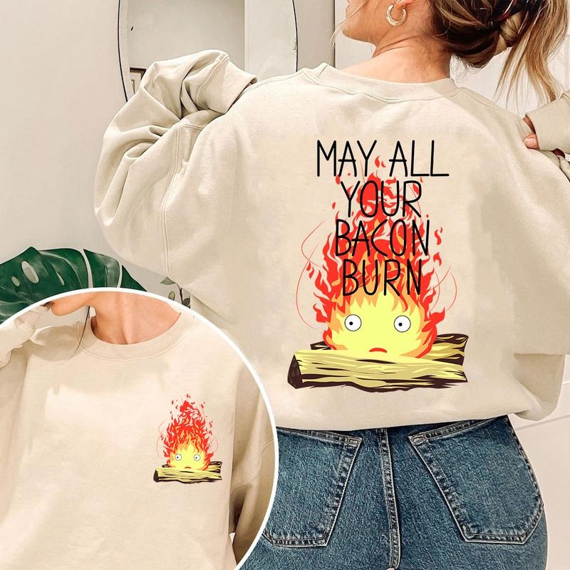 Calcifer May All Your Bacon Burn Howl's Moving Castle Sweatshirt T-Shirts, Hoodie | UrbanDripWear.com