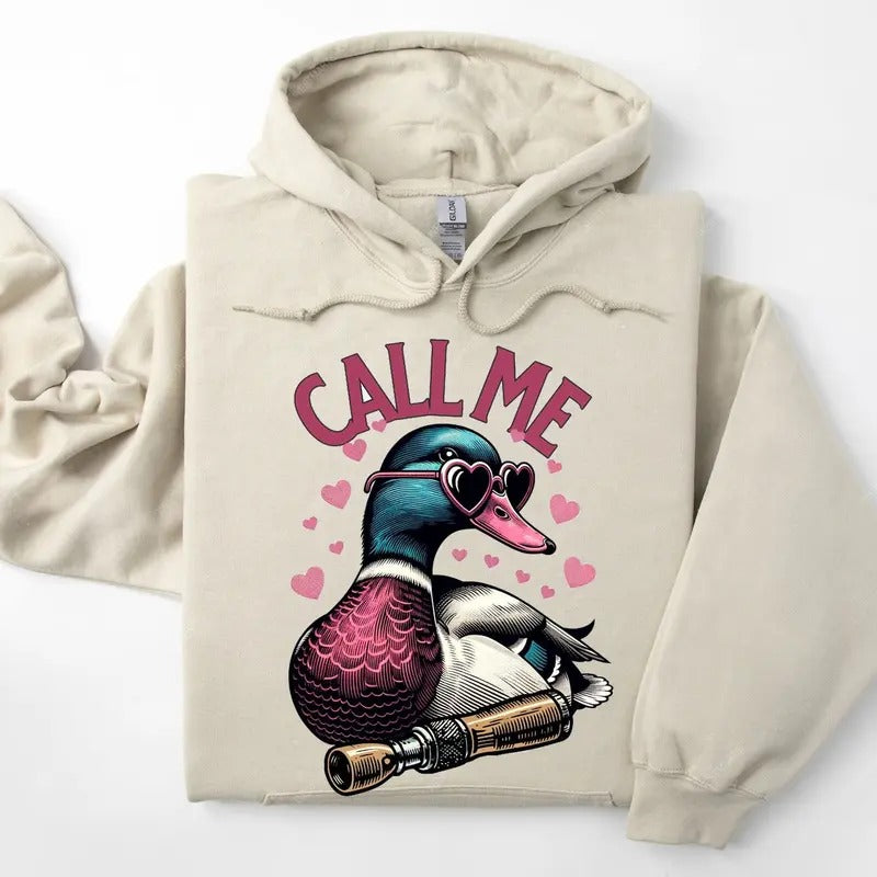 Call Me Duck Call Valentine's Day Unisex Hoodie, Funny Boys Hunting Valentine's Day Shirt, Valentine Hunting Gift, Duck...