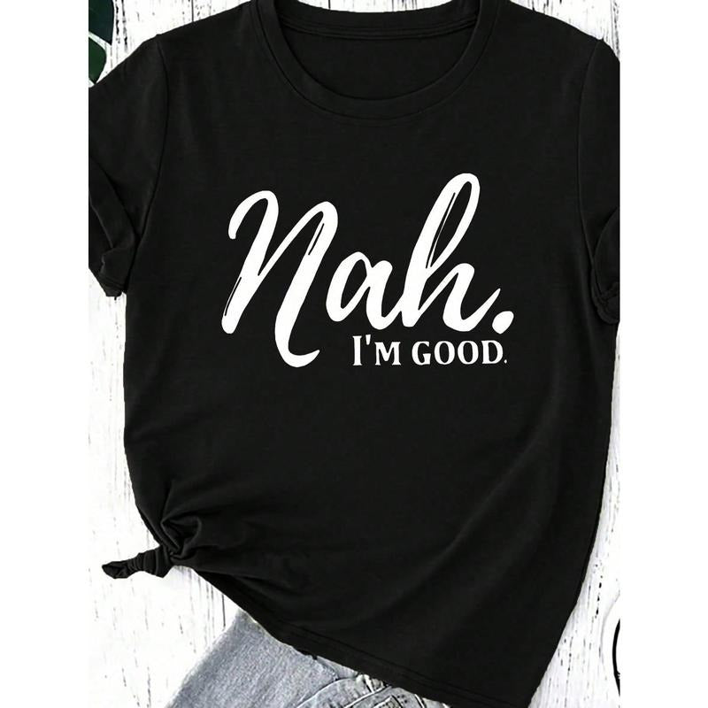 Calvaya Plus Size Women's Nah I'm Good Summer Printed Slogan Round Neck Short Sleeve Casual T-Shirt Graphic Tees Women...