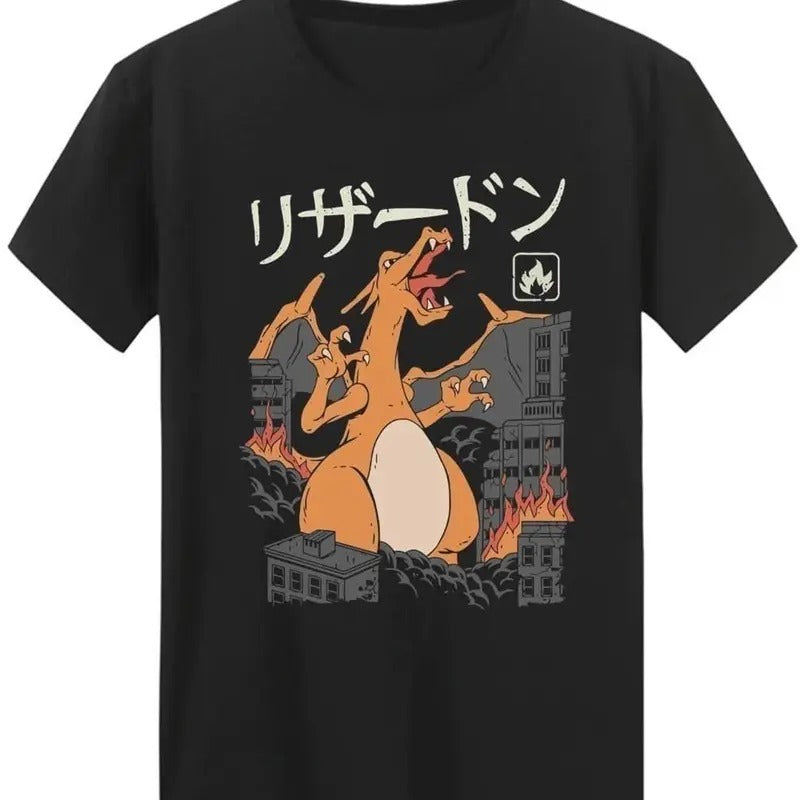 Camiseta - Fire Kaiju Menswear Top Vintage Unisex T-Shirt, Casual, Classic Fashion Cotton Underwear Shirt Womenswear And...