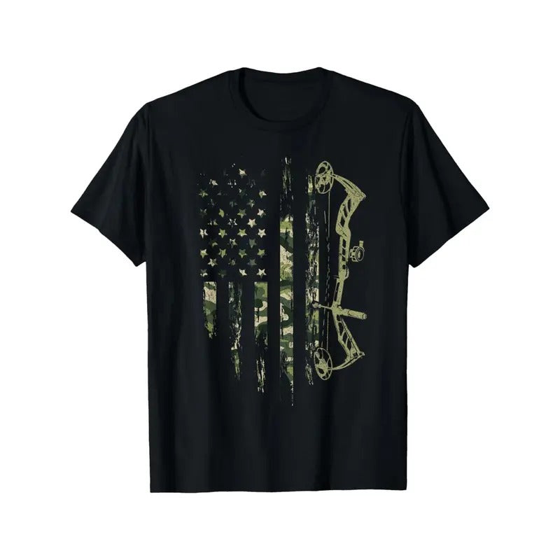 Camo American Flag Bowhunting Bow Archery Deer Hunting Gift T-Shirt Made in USA Hoodie, Sweatshirt | UrbanDripWear.com