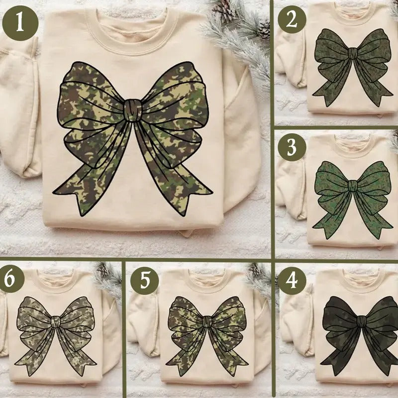 Camo Bow Bundle Coquette Bottomland Sweatshirt, Camouflage Bow Duck Hunting Retro Girl Cute Shirt Hoodie | UrbanDripWear.com