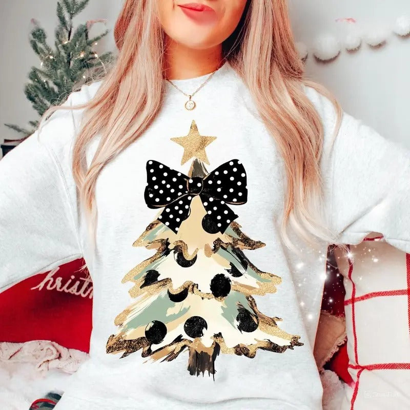 Camo Camouflage Coquette Brushstroke Bow Sweatshirt, Camouflage Christmas Tree, Hunting Xmas Shirt, Hunting Mom, Hunting...