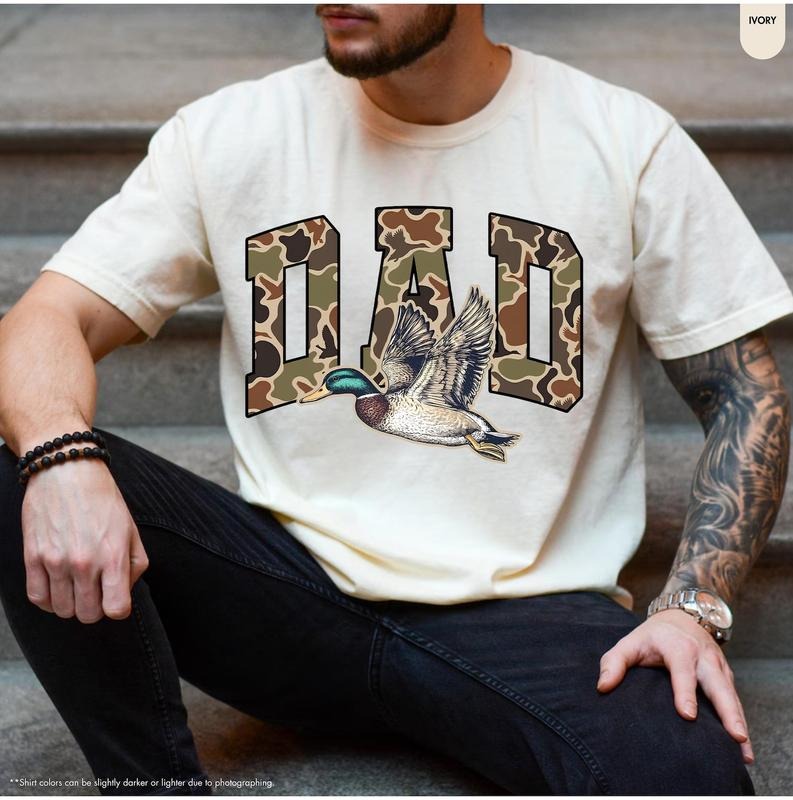 Camo Flying Mallard Duck Dad Shirt, Camo Hunting Dad Tee, Fathers Day Gift, Hunter Gift for Dad, Husband Tee Hoodie,...