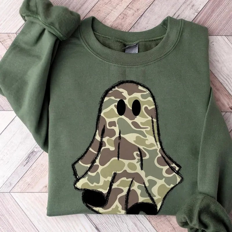 Camo Ghost Boys Halloween Sweater, Halloween Camo Ghost Fall Shirt Hoodie, Sweatshirt | UrbanDripWear.com