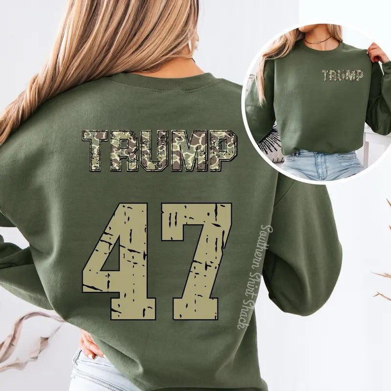 Camo Trump 47 Sweatshirt T-Shirts, Hoodie | UrbanDripWear.com