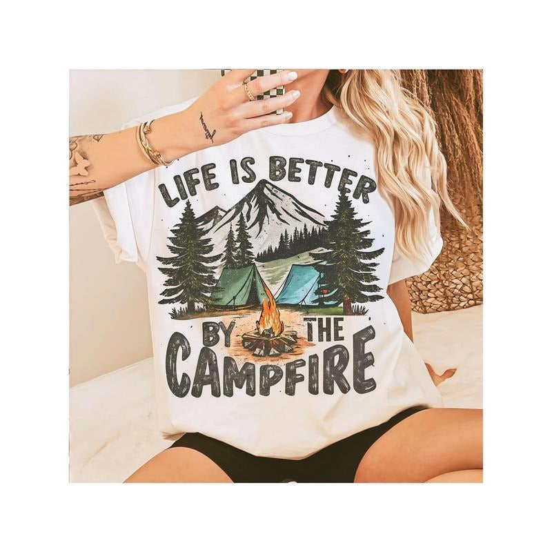 Camping - inspired and Social T - Shirt: Make a Statement with a Campfire