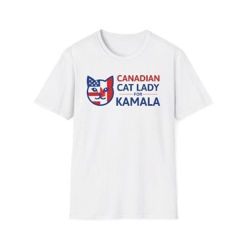 Canadian Cat Lady for Kamala Softstyle T-Shirt, Canada, Kamala 2024 Election, Childless Cat Lady, Harris Walz, Cat Mom...