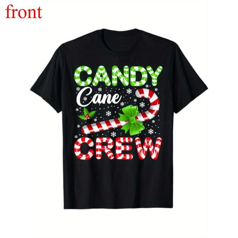 Candy Cane Crew Family Matching Christmas Pajamas Cotton T-Shirt Breathable Comfort Fit for All Seasons Black Casual...