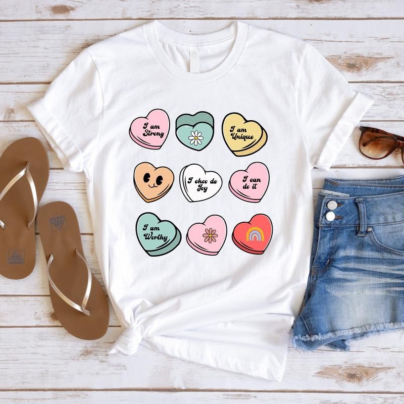 Candy Valentine Shirt, Valentine's Day T-shirt, Conversation Shirt For Woman And Girlfriend, Cute Hearts Shirt, Gift For...