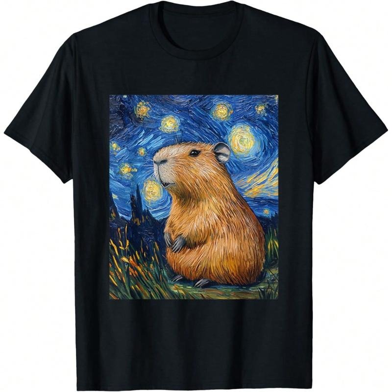 Capybara - Van Gogh Style - Starry Night - Funny Graphic T-Shirt Casual Black Hoodie, Sweatshirt | UrbanDripWear.com