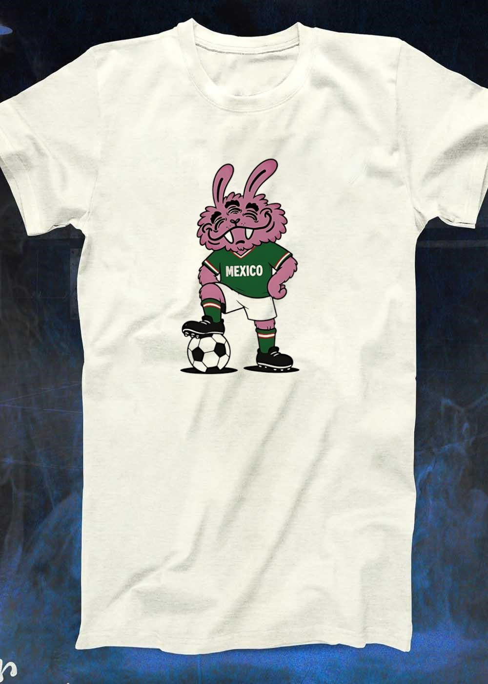 Cartoon Mascot Pink Bunny Standing with Soccer Ball Mexico T-Shirt