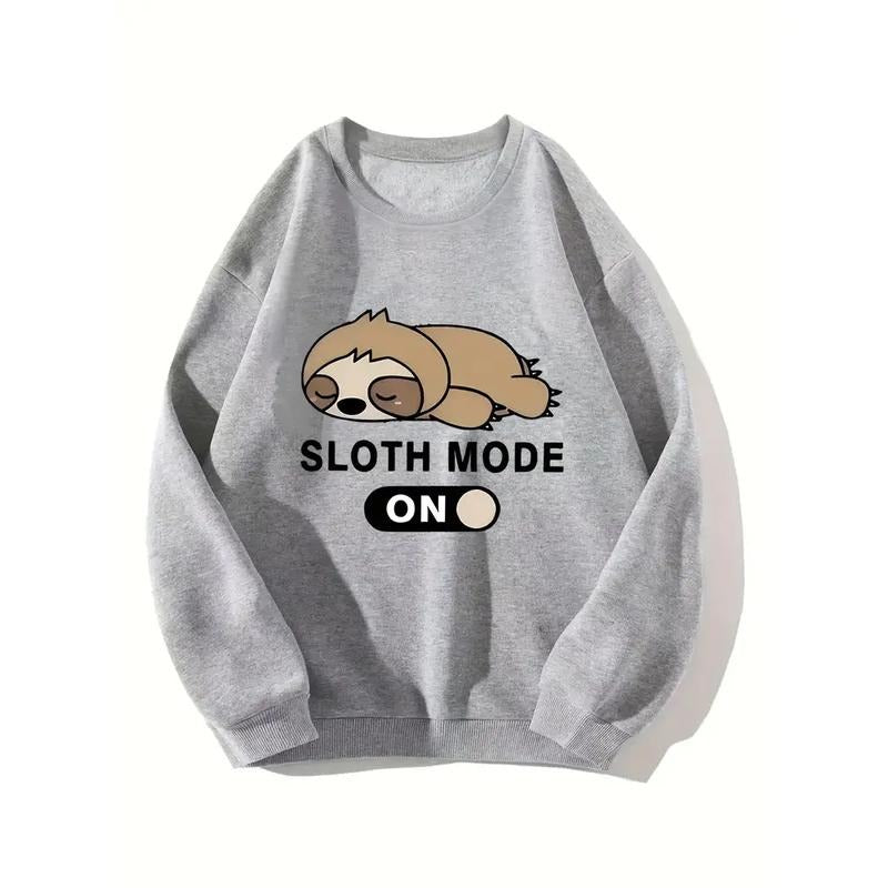 Cartoon Sloth Print Casual Round Neck Sweatshirt, Fashion Sports Pullover Sweatshirt, Women's Clothing  Hoodie and...