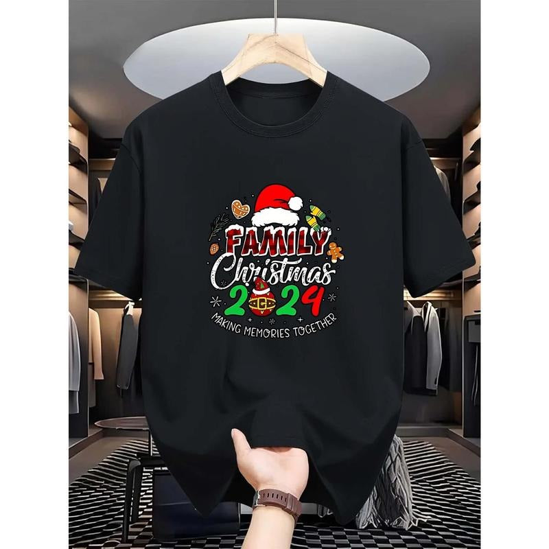Casual Comfy Men's Crew Neck Tees, Merry Christmas Print T-shirts For Summer Made in USA Hoodie, Sweatshirt