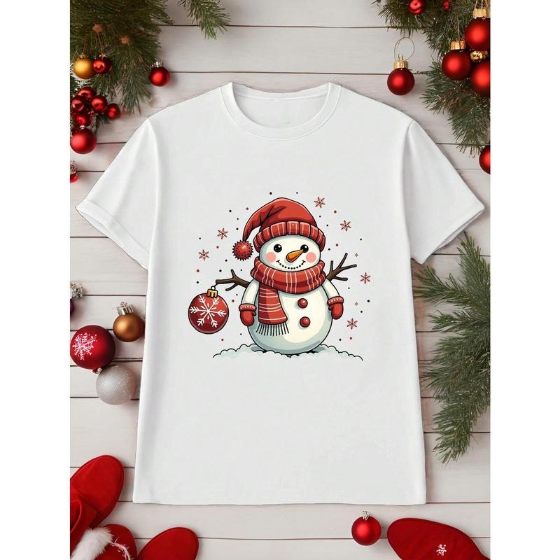 Casual Loose Christmas Snowman Graphic Round Neck Short Sleeve T-Shirt For Women men Hoodie, Sweatshirt | UrbanDripWear.com