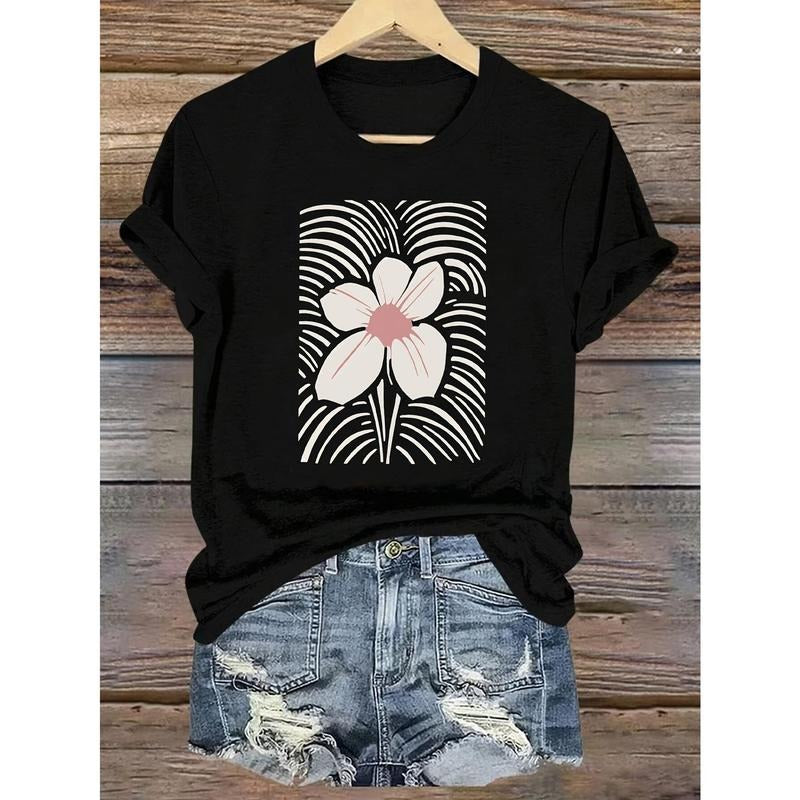 Casual Short-Sleeved T-Shirt with a Floral Pattern for Spring And Summer