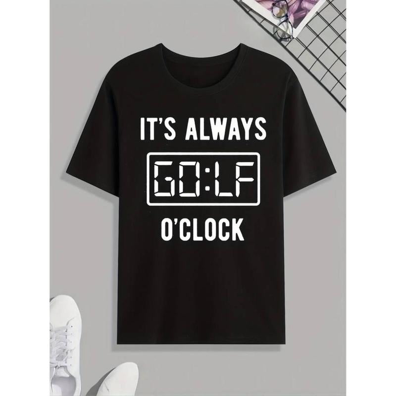 Casual T-shirt 'Always Golf Clock' Print T Shirt, Tees For Men, Casual Short Sleeve Tshirt For Summer Spring Fall, Tops...