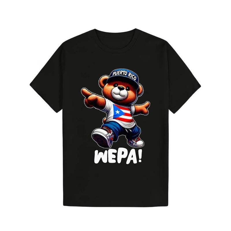 Casual T-shirt 100% Cotton T-Shirt] 100% Cotton Wepa Teddy Bear Puerto Rico Flag Boricua Puerto Rican T-Shirt Menswear...
