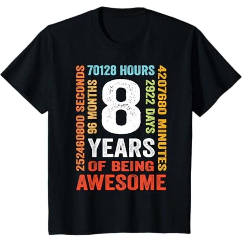 Casual T-shirt 8th Birthday 8 Years Old Vintage Retro 96 Months T-Shirt Menswear Top Hoodie, Sweatshirt | UrbanDripWear.com