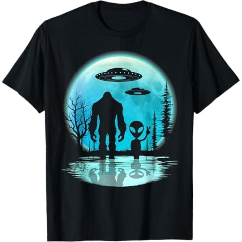 Casual T-shirt Alien And Bigfoot Moon T-Shirt Graphic Graphic Tees style 02 Hoodie, Sweatshirt | UrbanDripWear.com