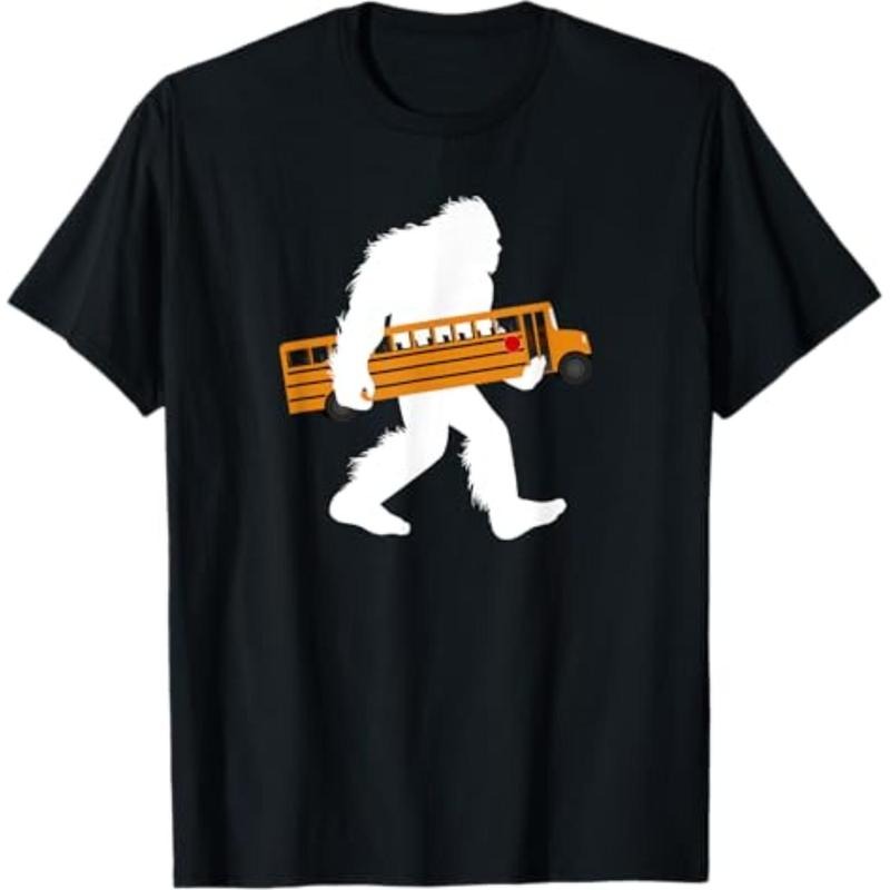 Casual T-shirt Bigfoot Carrying School Bus Sasquatch Bus Driver T-Shirt Graphic Graphic Tees Hoodie, Sweatshirt
