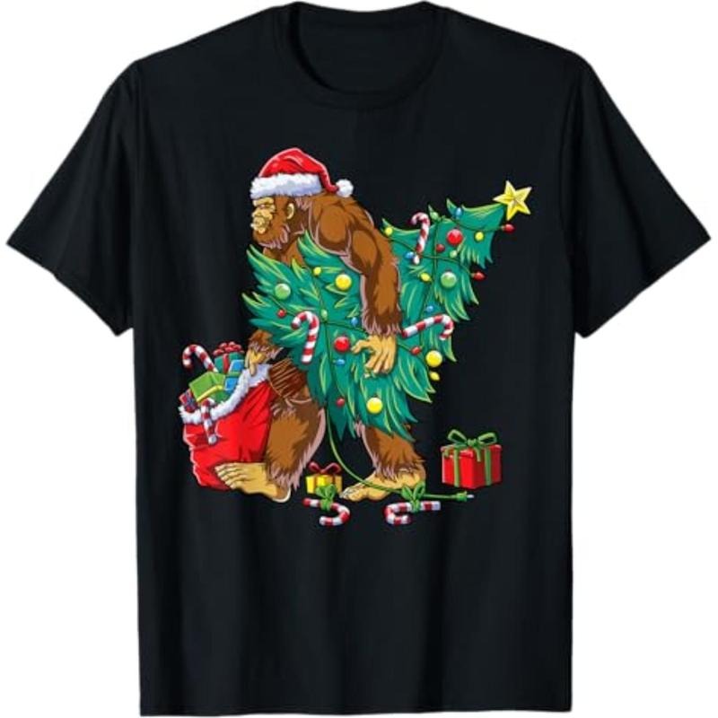 Casual T-shirt Bigfoot Christmas Tree Lights Xmas Boys Men Sasquax T-Shirt Graphic Graphic Tees style 02 Hoodie, Sweatshirt