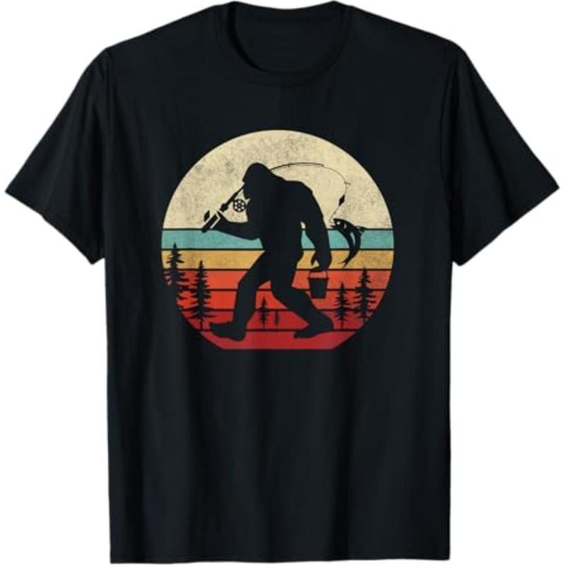 Casual T-shirt Bigfoot Fishing Funny Retro Sasquatch Dad Men Kids T-Shirt Graphic Graphic Tees style 02 Hoodie, Sweatshirt