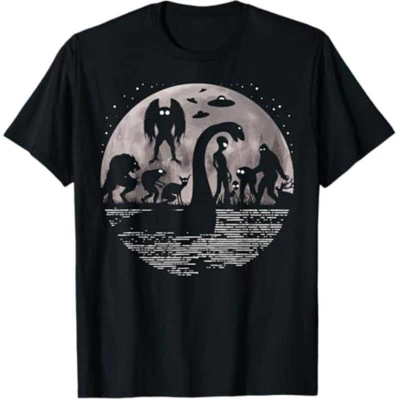 Casual T-shirt Bigfoot Loch Ness Monster Mothman And Aliens! Funny Cryptid T-Shirt Graphic Graphic Tees Hoodie, Sweatshirt