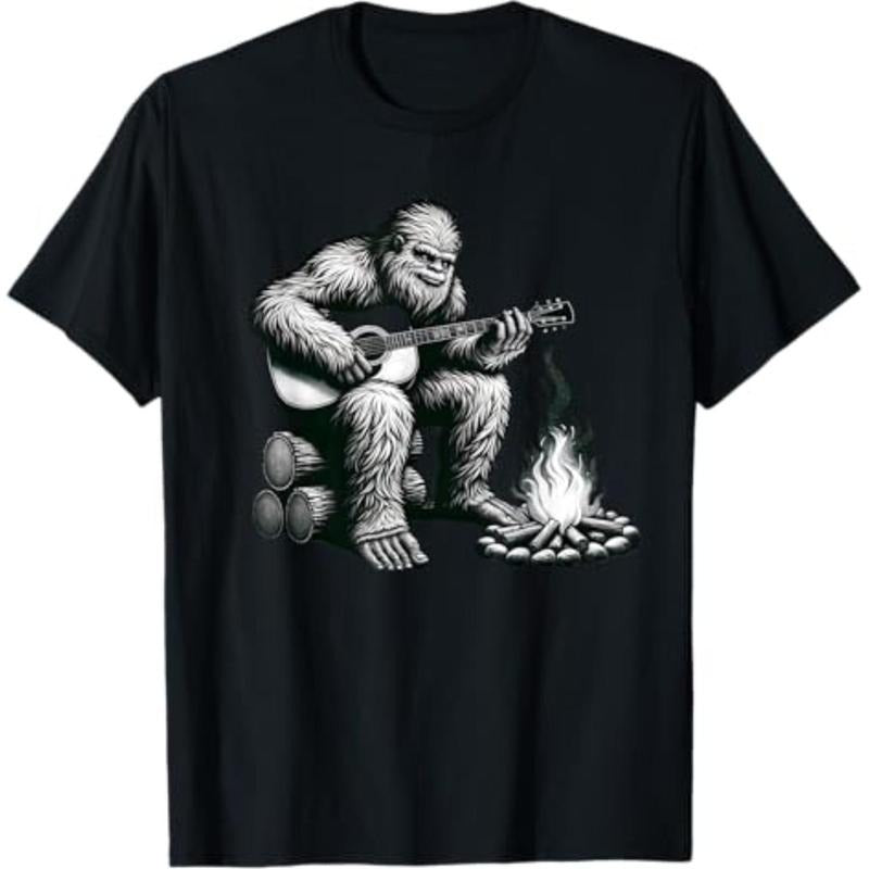 Casual T-shirt Bigfoot Playing Guitar Rock on Sasquatch Big Foot T-Shirt Graphic Graphic Tees Hoodie, Sweatshirt