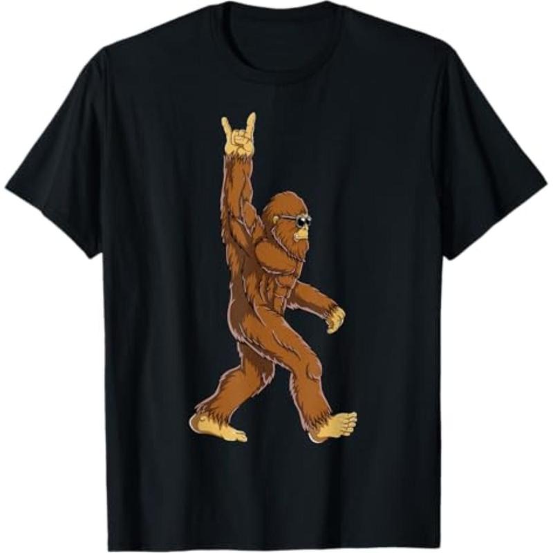 Casual T-shirt Bigfoot Rock On Sasquatch Rock And Roll Funny Men Graphic T-Shirt Tees Top Hoodie, Sweatshirt