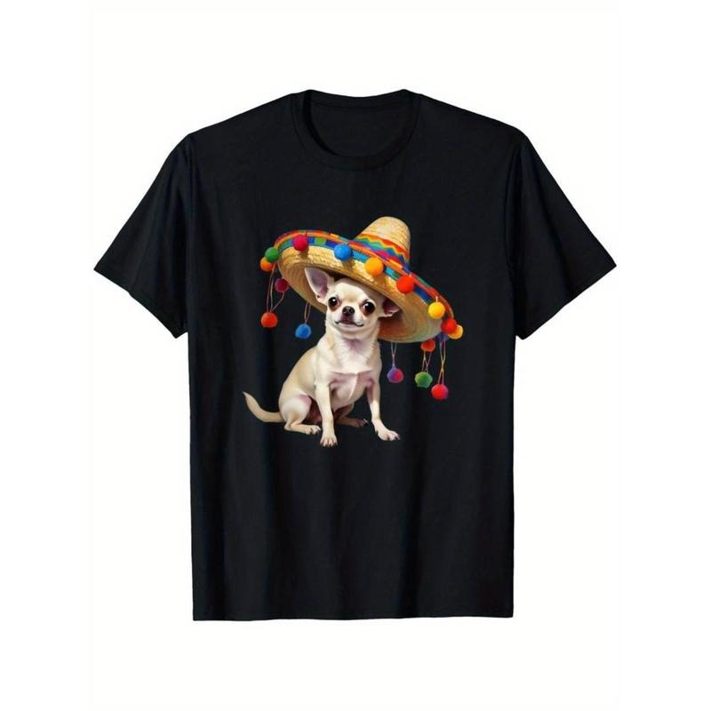 Casual T-shirt Chihuahua sombrero blanco Happy Cinco De Mayo pet puppy amor T-Shirt National Pet Day T-shirt 100% Pure...
