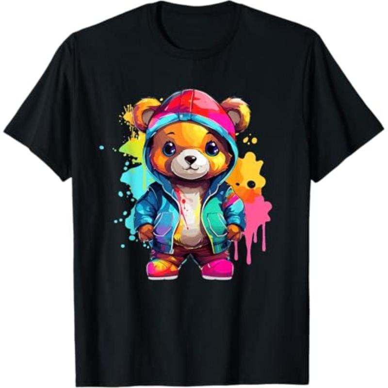 Casual T-shirt Colorful Teddy Bear T-Shirt Graphic Graphic Tees Hoodie, Sweatshirt | UrbanDripWear.com