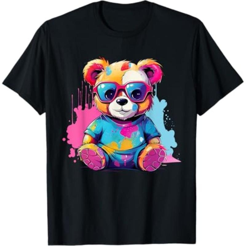 Casual T-shirt Colorful Teddy Bear T-Shirt for Men Graphic Graphic Tees Hoodie, Sweatshirt | UrbanDripWear.com