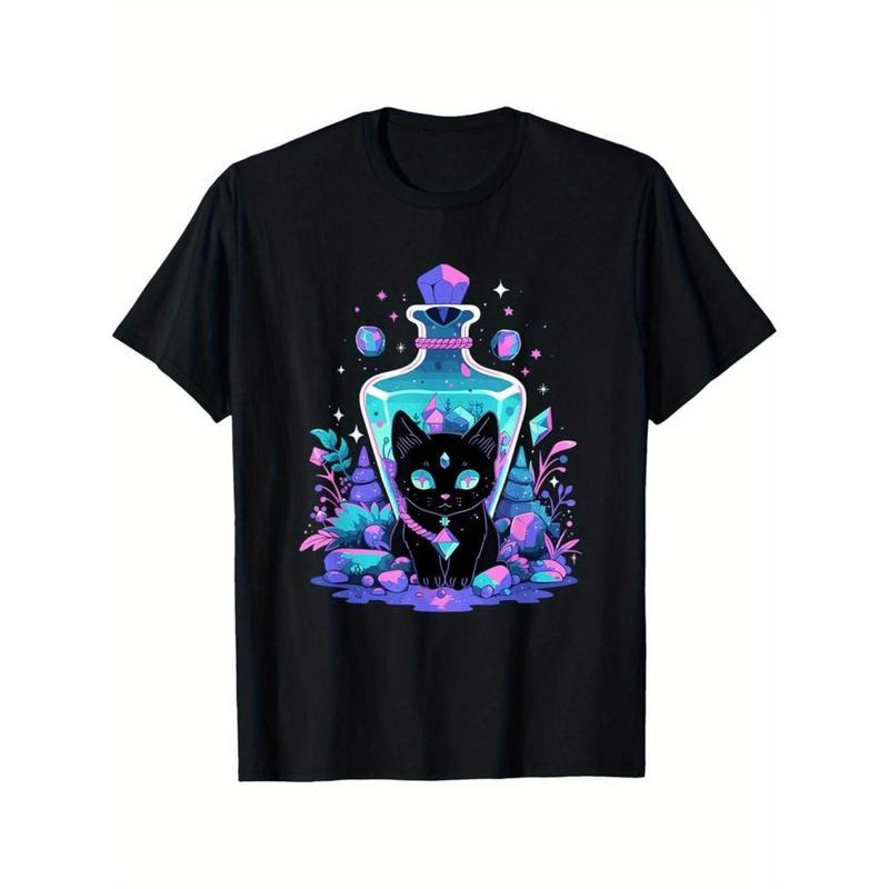 Casual T-shirt Cottagecore Goth Kawaii Anime Cat Gifts Cat T-Shirt Selected pure cotton interesting design DIY short...