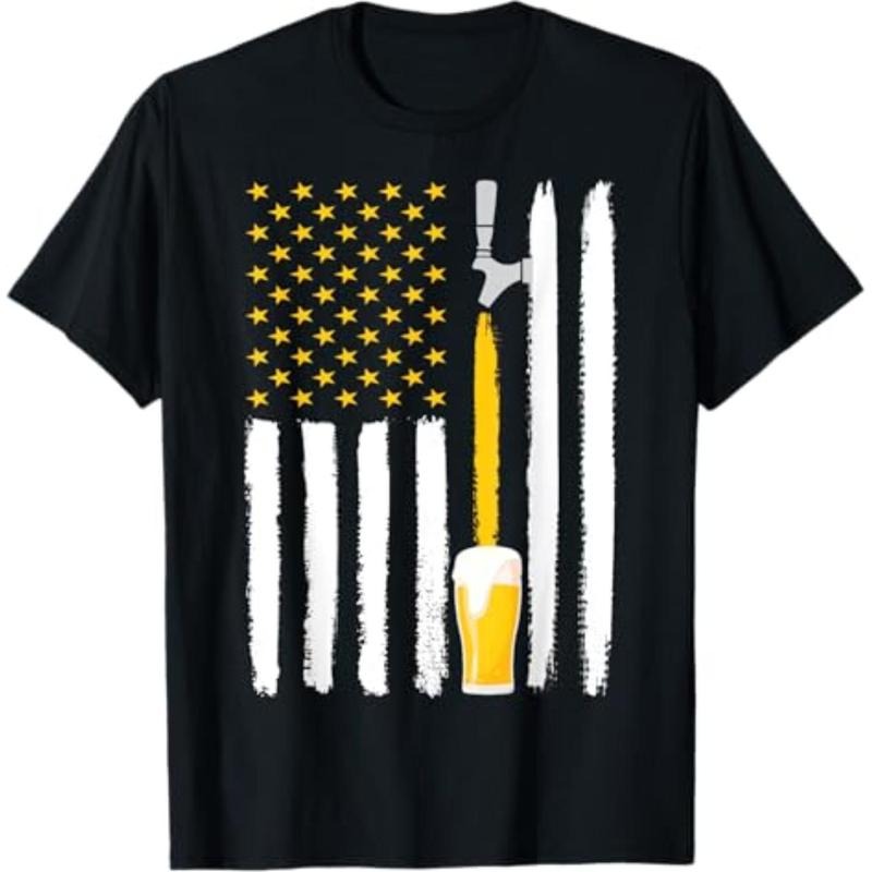 Casual T-shirt Craft Beer American Flag USA 4th July Brewery T-Shirt Menswear Top Graphic Graphic Tees Hoodie, Sweatshirt