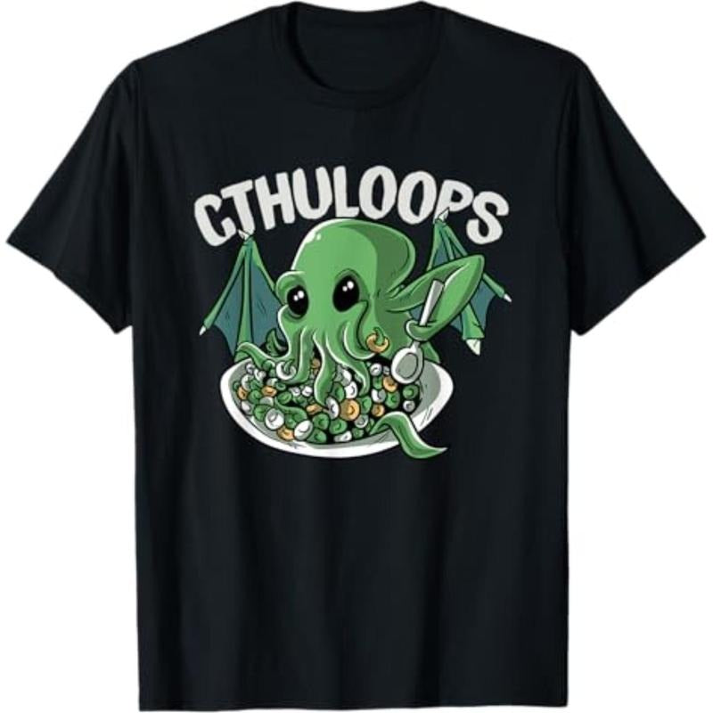 Casual T-shirt Cthuloops Kawaii Cthulhu Myth Cereal Parody T-Shirt Graphic Graphic Tees Hoodie, Sweatshirt