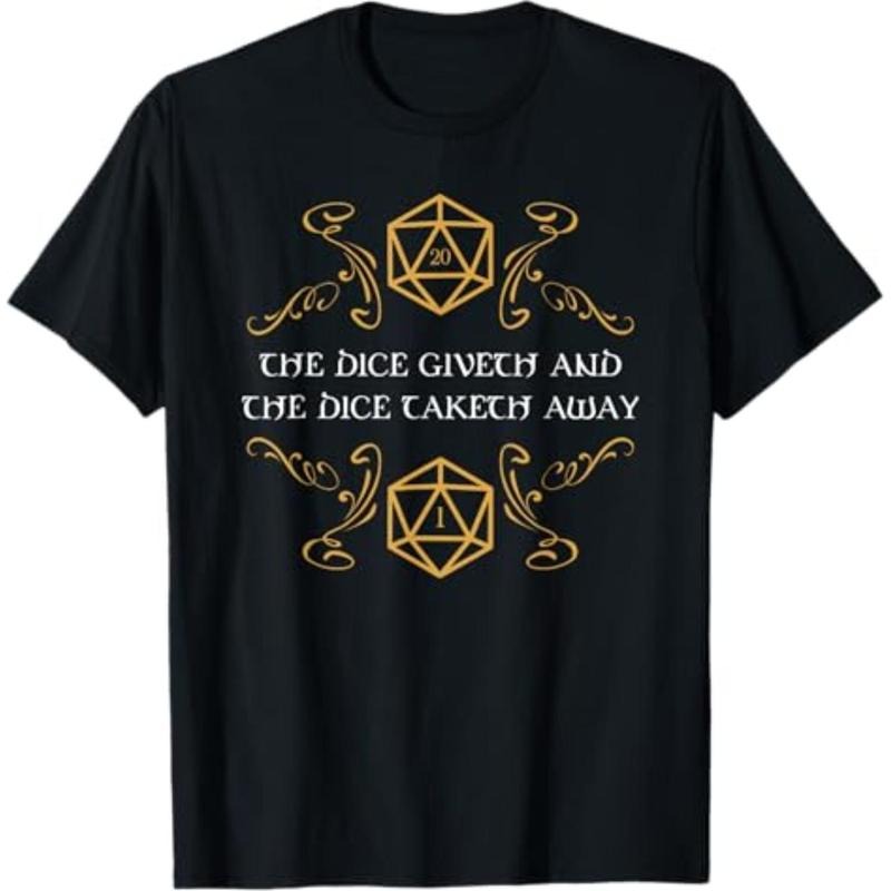 Casual T-shirt D20 Dice Giveth and Taketh Away Funny Nerdy T-Shirt T-Shirt Comfy Graphic Hoodie, Sweatshirt