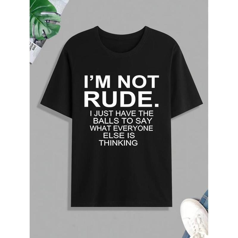 Casual T-shirt Funny 'I'm Not Rude' Print T Shirt, Tees For Men, Casual Short Sleeve Tshirt For Summer Spring Fall, Tops...