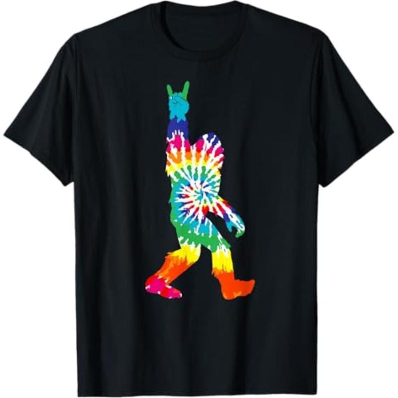 Casual T-shirt Funny Bigfoot Rock and Roll Tie Dye Shirt Sasquatch Believer T-Shirt Graphic Graphic Tees style 02 Hoodie,...