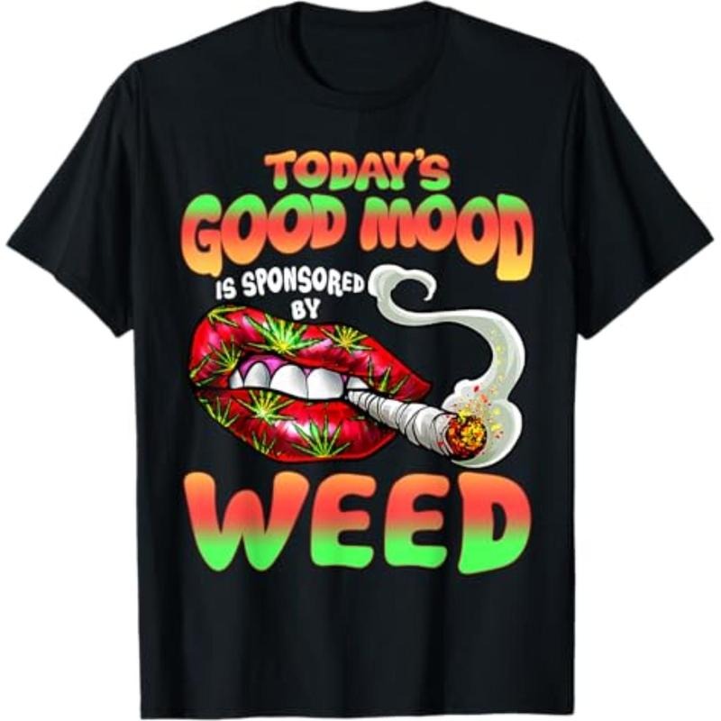 Casual T-shirt Funny Cool Sexy Lips Weed Cannabis Marijuana Leaves Smoking T-Shirt Menswear Top Hoodie, Sweatshirt