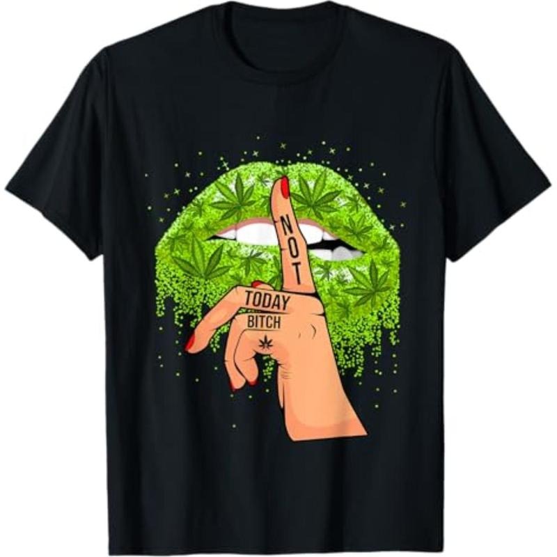 Casual T-shirt Funny Sexy Lips Cannabis Marijuana Weed Pot Leaf Lover T-Shirt Menswear Top Hoodie, Sweatshirt