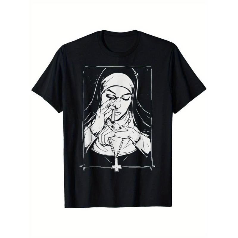 Casual T-shirt Funny Unholy Drug Nun Costume Essential Costume T-Shirt for Men Women Couple Casual Crew Neck Short Sleeve...