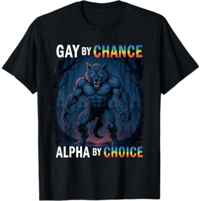 Casual T-shirt Gay By Chance Alpha By Choice Pride Wolf Shirt T-Shirt Menswear Top Graphic Graphic Tees Hoodie, Sweatshirt