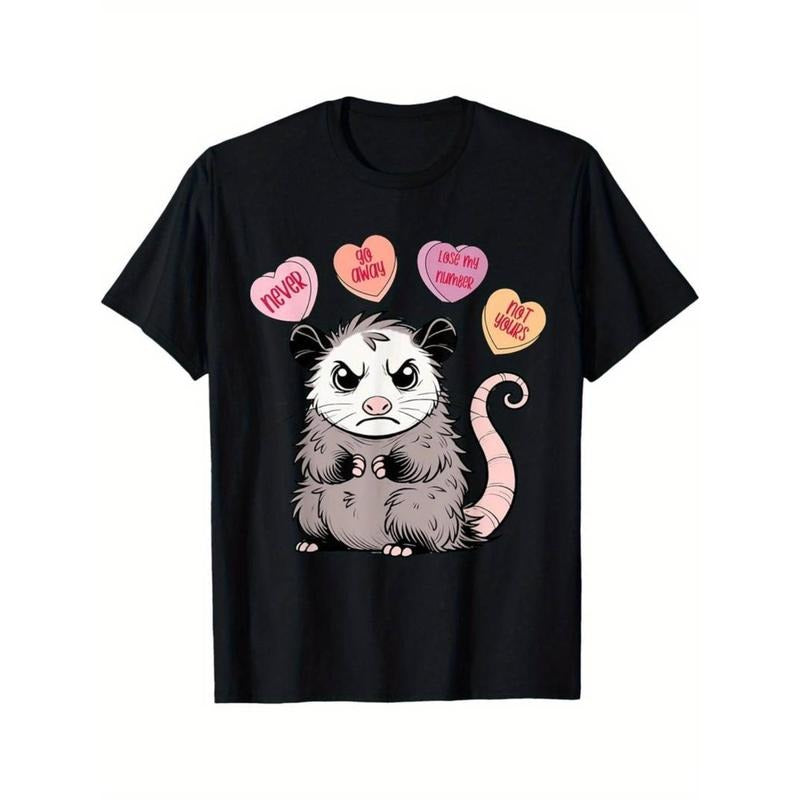 Casual T-shirt Grumpy Possum Anti Valentines Day Candy Heart Go Away Never T-Shirt Menswear Top Hoodie, Sweatshirt