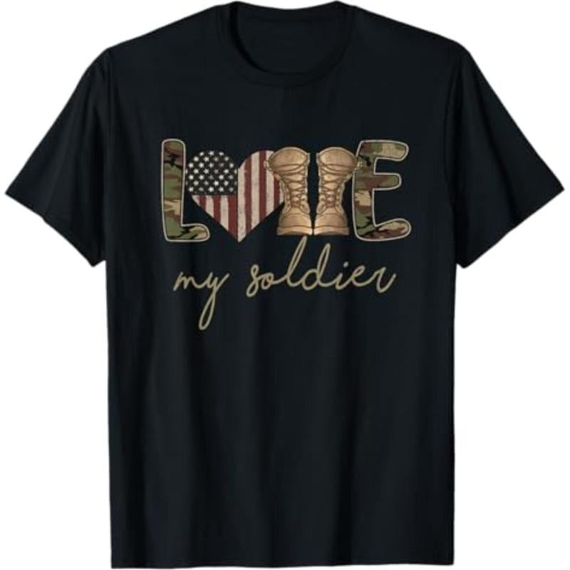 Casual T-shirt I Love My Soldier Military Army Wife USA Camour Flag T-Shirt Menswear Top Hoodie, Sweatshirt