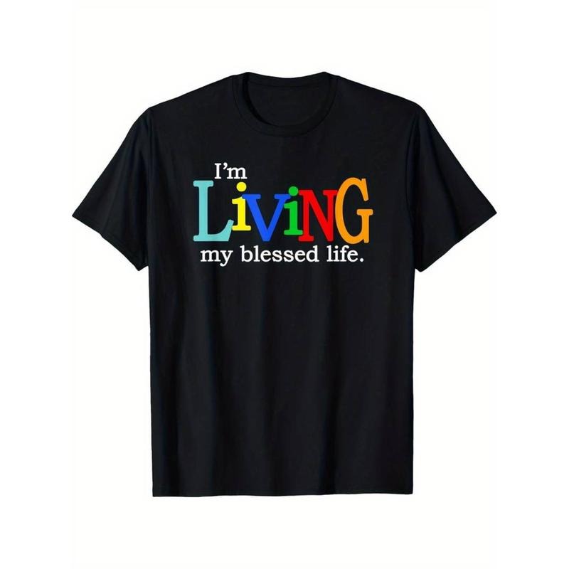 Casual T-shirt I'm Living My Blessed Life Christian T-Shirt Funny Men's Short Sleeve Graphic T-shirt Collection Black PR...