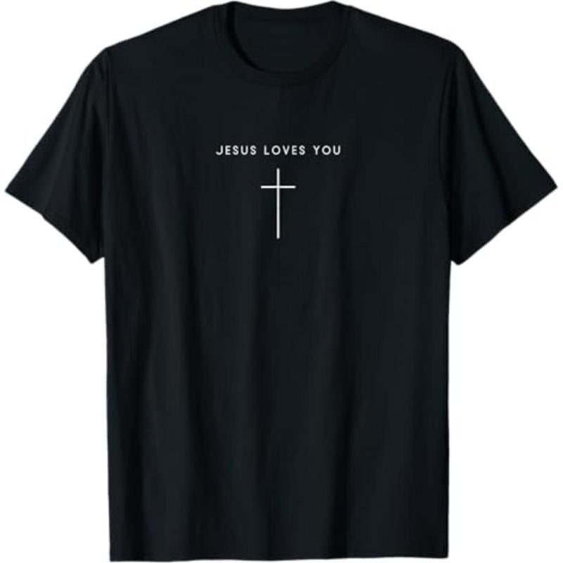 Casual T-shirt Jesus Loves You Cross - Minimalist Christian Religious Jesus T-Shirt Graphic Graphic Tees Hoodie, Sweatshirt