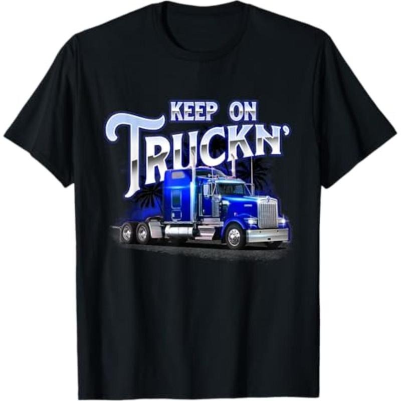 Casual T-shirt Keep On Truckn - Semi Truck Driver Trucker Trucking Mechanic T-Shirt Graphic Menswear Hoodie, Sweatshirt